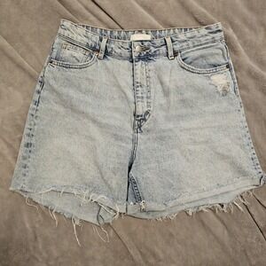 HM Loose Mom Jean‎ Shorts Sz 12 Cut Off Frayed Ultra High Waist 90s Y2k